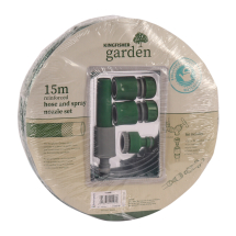 Kingfisher Garden Hose Pipe 15m + Fitings